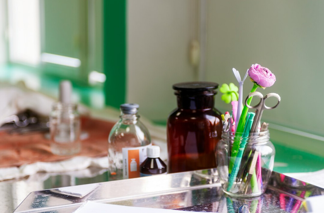 Medical laboratory equipment and test tubes on a table